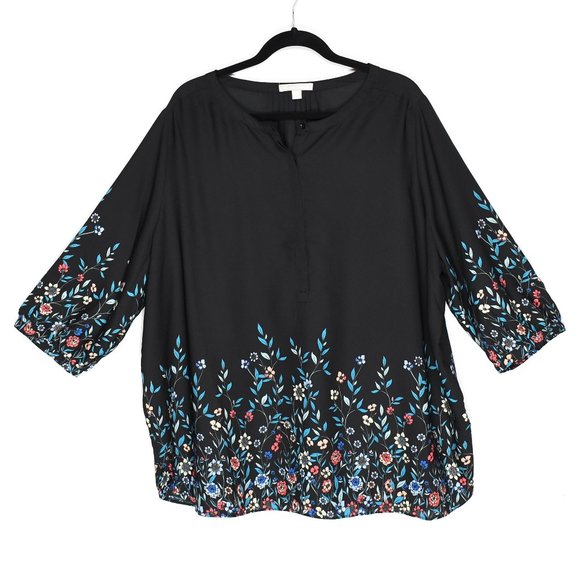 Woman Within Black Floral Blouse 1X - Picture 1 of 8